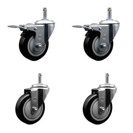 Service Caster 4'' Black Poly Wheel Swivel 7/16'' Stem Caster Set 2 Total Lock Brake, 4PK SCC-GRTTL20S414-PPUB-BLK-716138-2-S2
